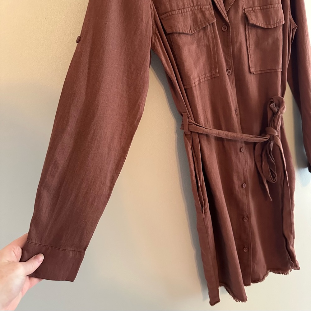 Cloth & Stone Maroon Rust Long Sleeve Linen Colored Dress - Picture 4 of 9